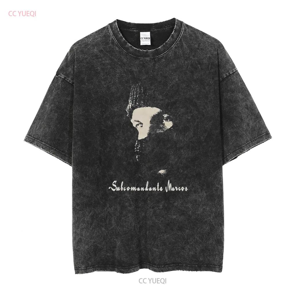 New Rare Subcomandante Marcos Portrait Revolucion EZLN Comandante Emiliano Zapata Retro T Shirt Vintage Style vintage Washed