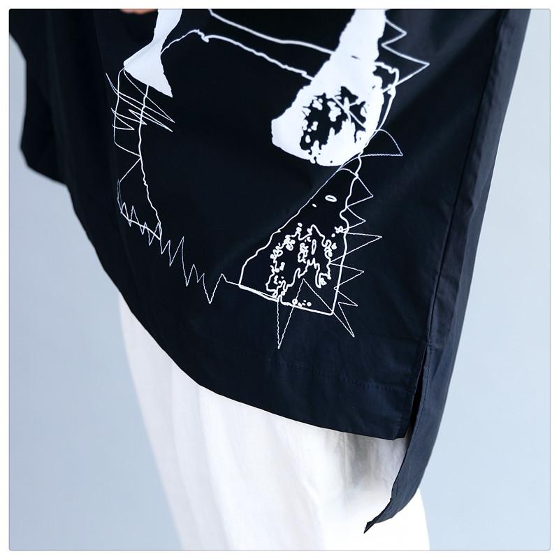 Dimanaf Женская одежда Повседневная женская рубашка Блузка Черная объемная принтованная футболка Туника Хлопковая свободная футболка на пуговицах 2024 Весна Лето