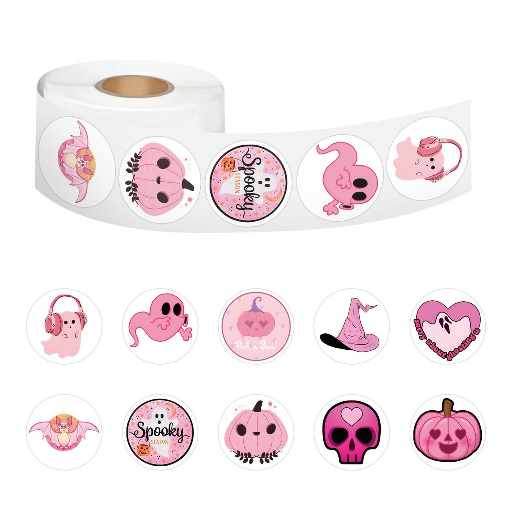 500 Наклеек/рулон Розовые Хэллоуин Рулонные Наклейки Награды Поощрительные Наклейки Креативные Наклейки для Рукоделия Рулонная Лента