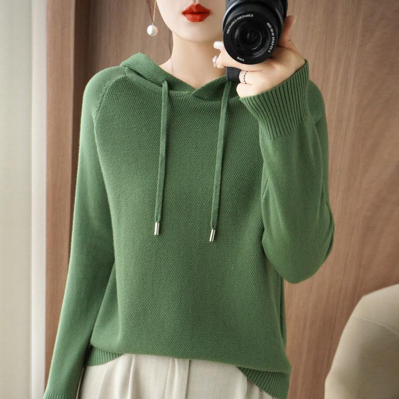 INDFS Женская мода повседневная осень-зима однотонный принт длинный рукав с капюшоном свитера