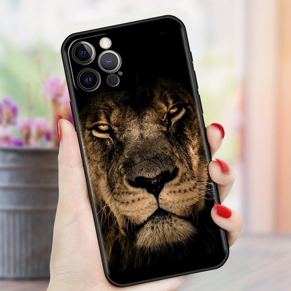 Чехол для Apple iPhone 13 11 Pro Max 12 Mini XR 7 8 Plus SE 2020 X XS 6 6S 5 5S, черный мягкий силиконовый чехол, большая кошка, животное, лев, мешок