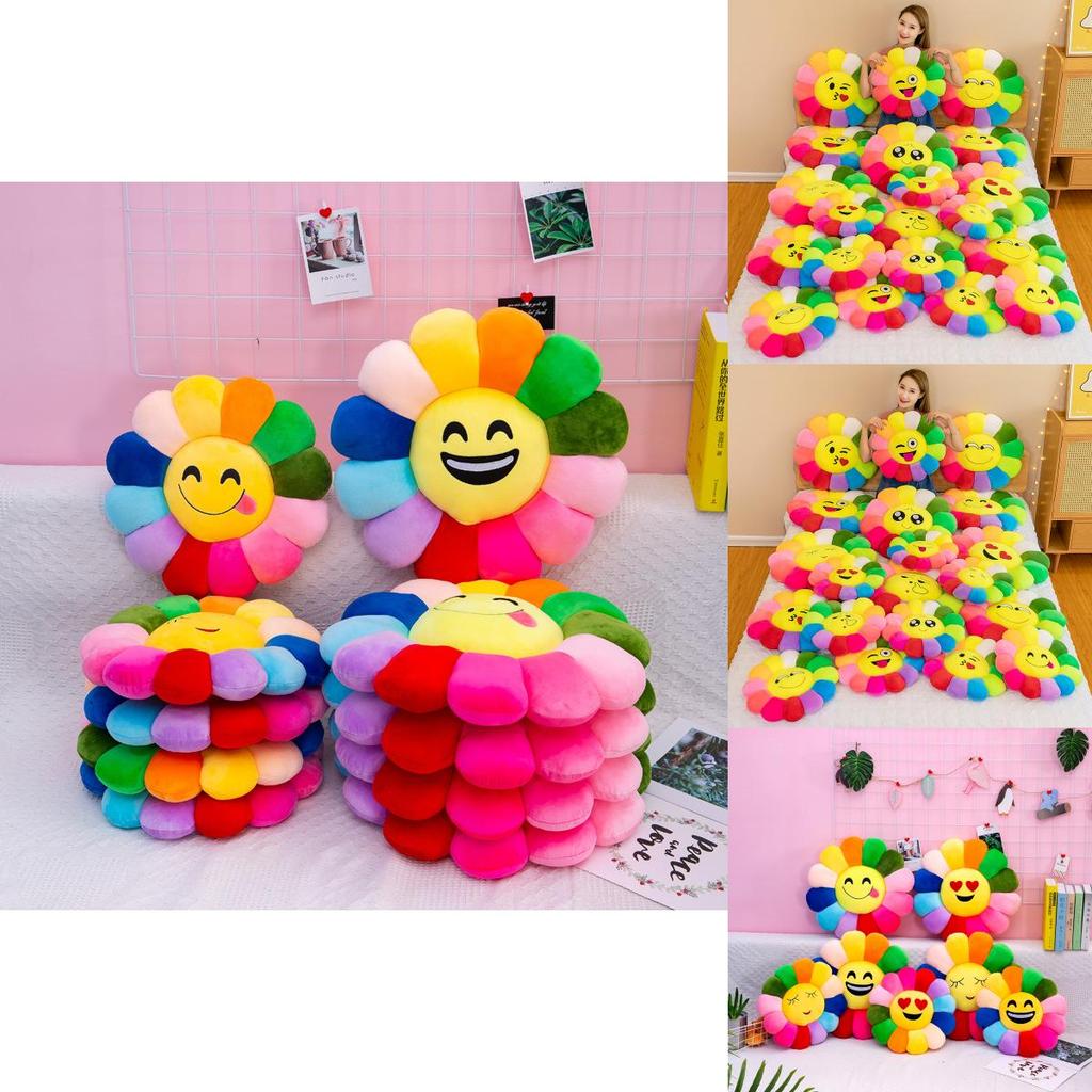 Красочная плюшевая подушка в виде подсолнуха, подушка со смайликом, ультрамягкий короткий плюш, ПП хлопок