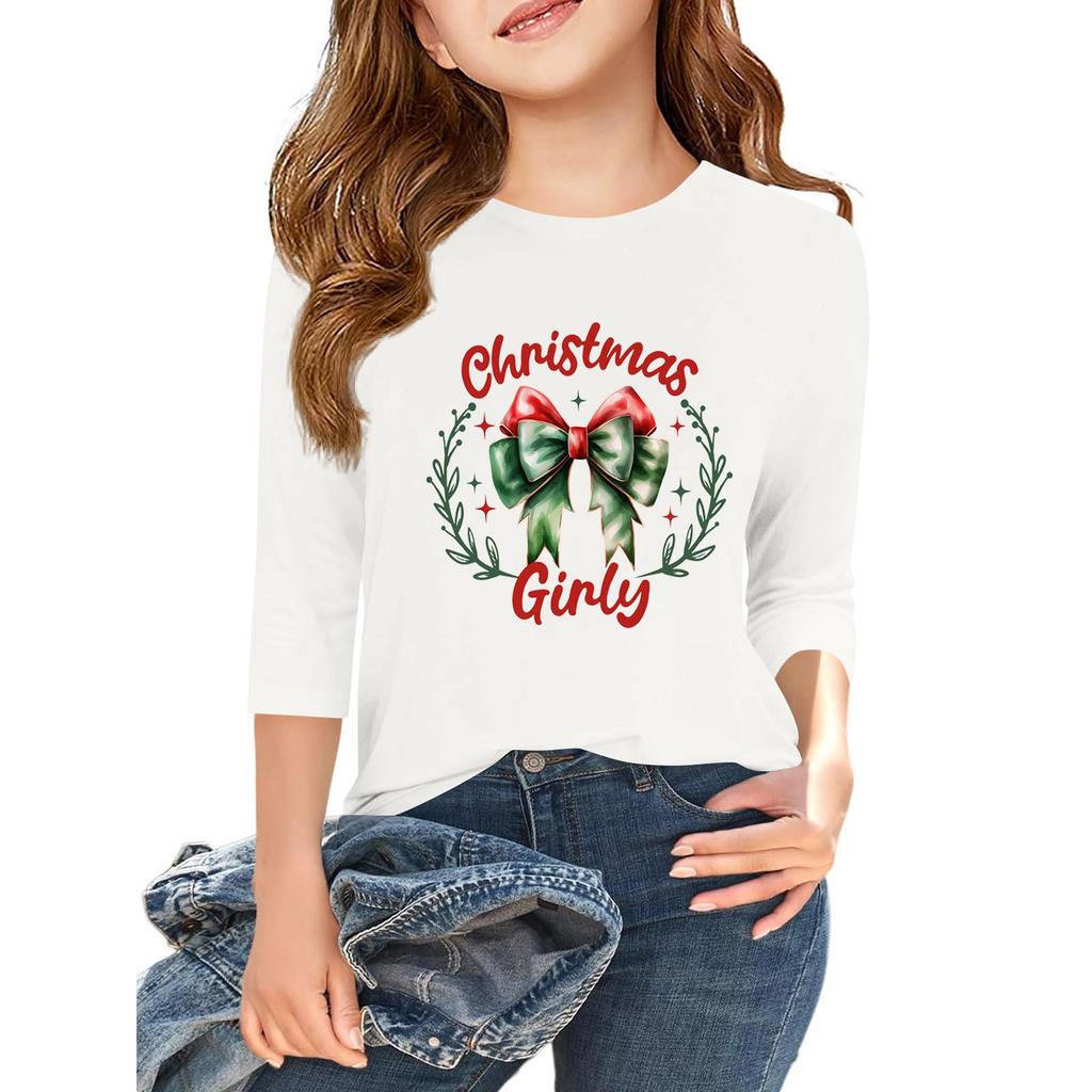 Children's 3/4 Sleeve Independence Day Printed Round Neck Casual T-shirt