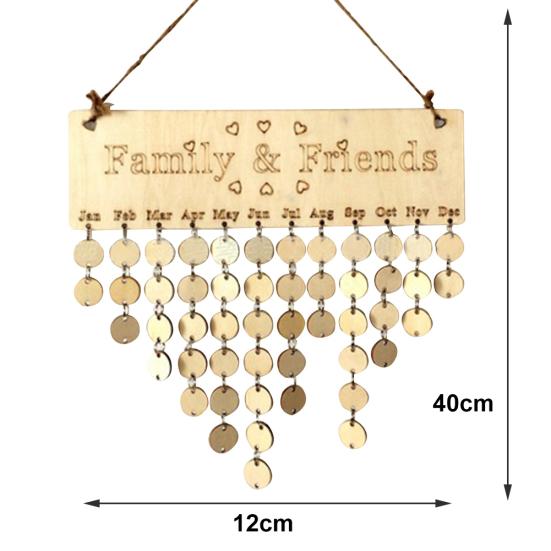 Family&Friends Hanging Calendar Wooden Board Birthday Reminder Plaque Home Decor