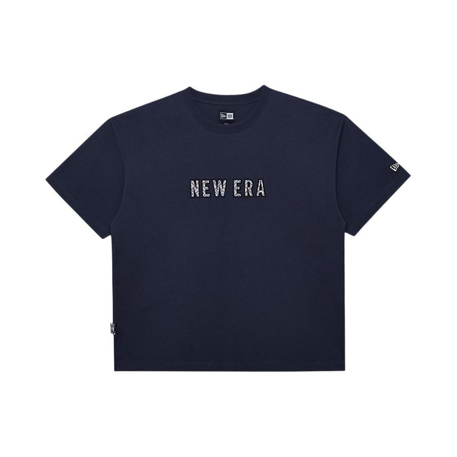 New Era SS24 Серия Скейтборд Свободная футболка с принтом букв, круглым вырезом, коротким рукавом, унисекс, темно-синий 14187445