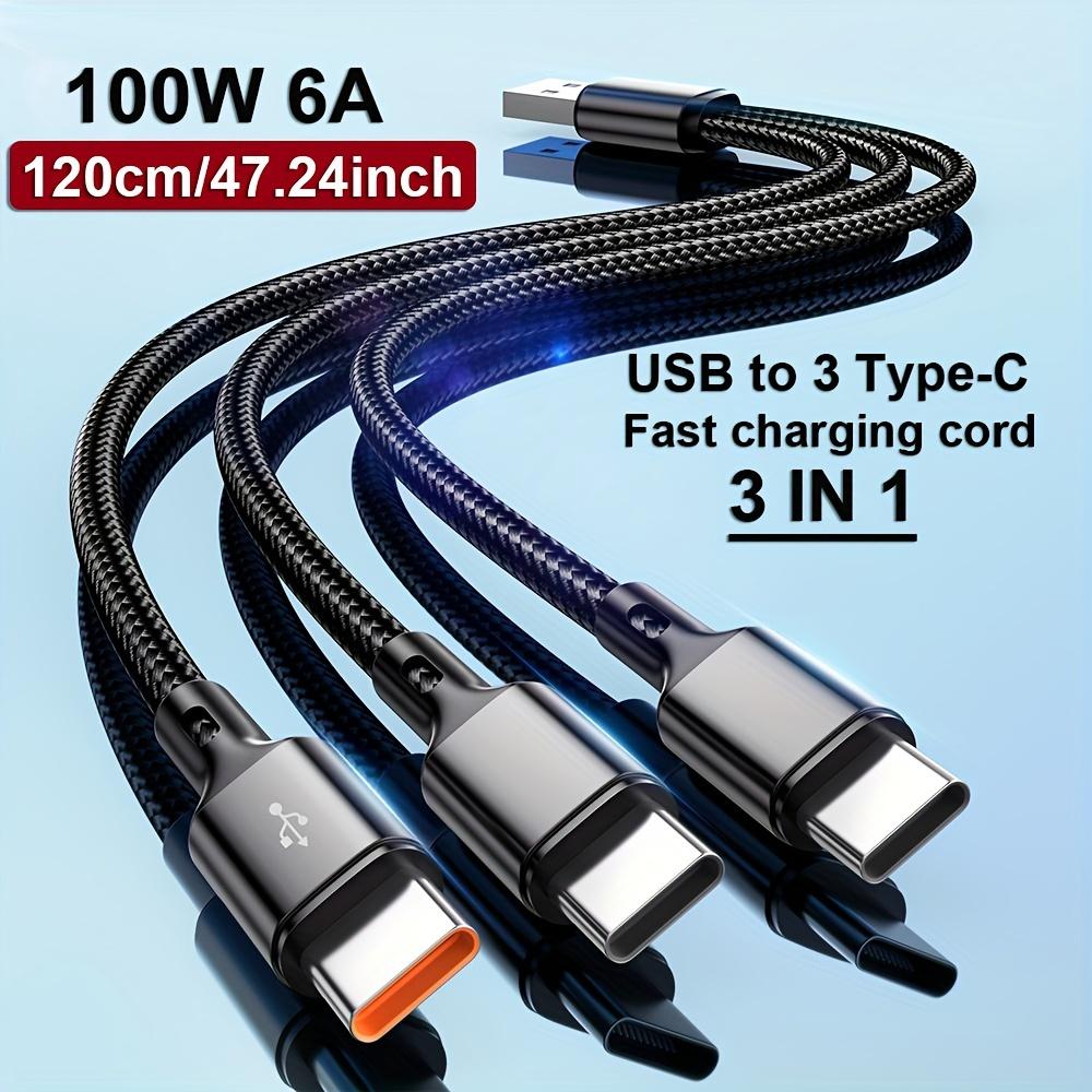 100W 3 in 1 USB to 3×Type-C Cable Phones Fast Charging Data Cable 1.2m/0.2m Extension Cord USB C PD High-Speed Data Transmission