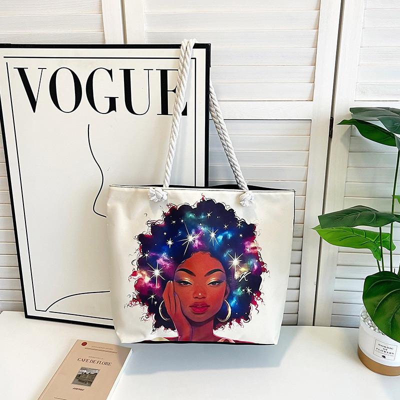Canvas Tote Bag For Women With Creative Print And Spliced Design For Casual Travel