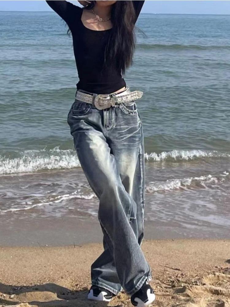 Y2k 2000s Vintage Baggy Jeans Woman Harajuku Streetwear Oversize Denim Pants Korean Style Gyaru Grunge Hip Hop Trousers