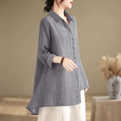 Рубашка для женщин, свободная хлопковая блузка большого размера, повседневный свитер с длинным рукавом и отложным воротником, длинная рубашка, топ