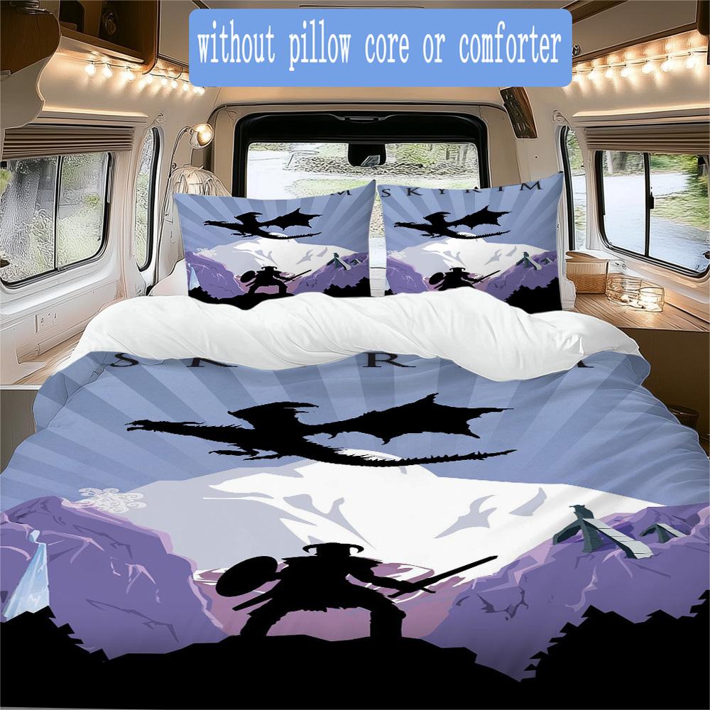 The Elder Scrolls Pattern Bedding,Quilt Set Quilt Cover Pillowcase Home Birthday Gift (1*duvet cover+2*pillowcase,without core)XSJT0917463