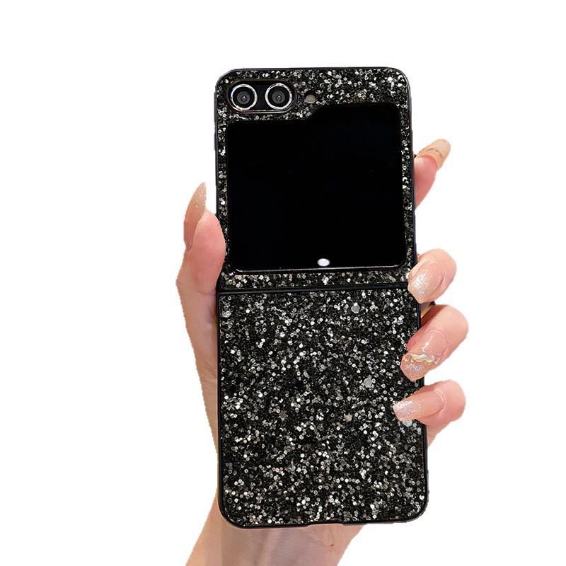 Черный матовый жесткий чехол с блестками «Звездное небо» для Samsung Z Flip7/Z Flip6
