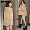 Spring Kahki Hooded Mid-lengtht Trench Coat for Women Casual Windbreaker Jacket Korean Outwear Loose Gabardina Classic Overcoat