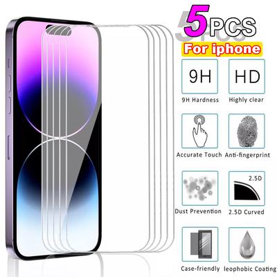 5 шт. Закаленное стекло для iPhone 15 Pro Max Защитная пленка для экрана для iphone 7 8 11 12 13 14 15 16 16 E Plus X XR XS Max Mini Защитное стекло