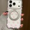 Чехол-подставка с вращением на 360° с белым и розовым горошком для iPhone 17 Pro Max iPhone 16 Pro, защитная крышка