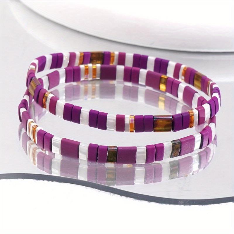 Фиолетово-белый бохо браслет из бисера, Ручная работа, Бижутерия для пляжной вечеринки, Повседневное ношение