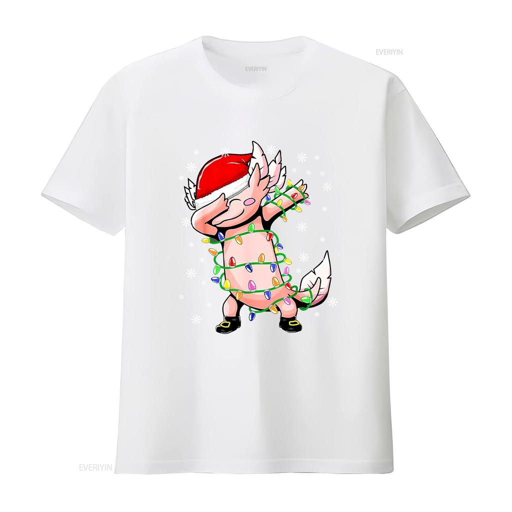 Axolotl Dabbing As Christmas T Shirt Vintage Washed Casual Homme Comfortable Breathable Top For Everyday Wear Designer Clothes