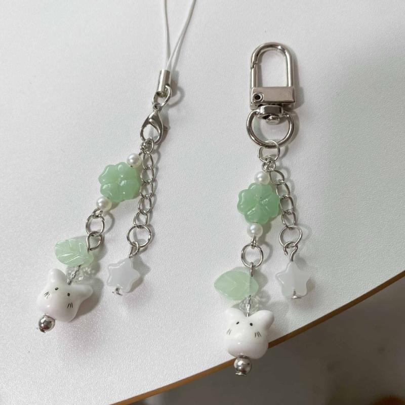 Многоцелевой Шарм Ручной Работы с Бусинами в Виде Кроликов, Милый Ремешок для Телефона, Стильный Аксессуар, Портативный для Модного Украшения