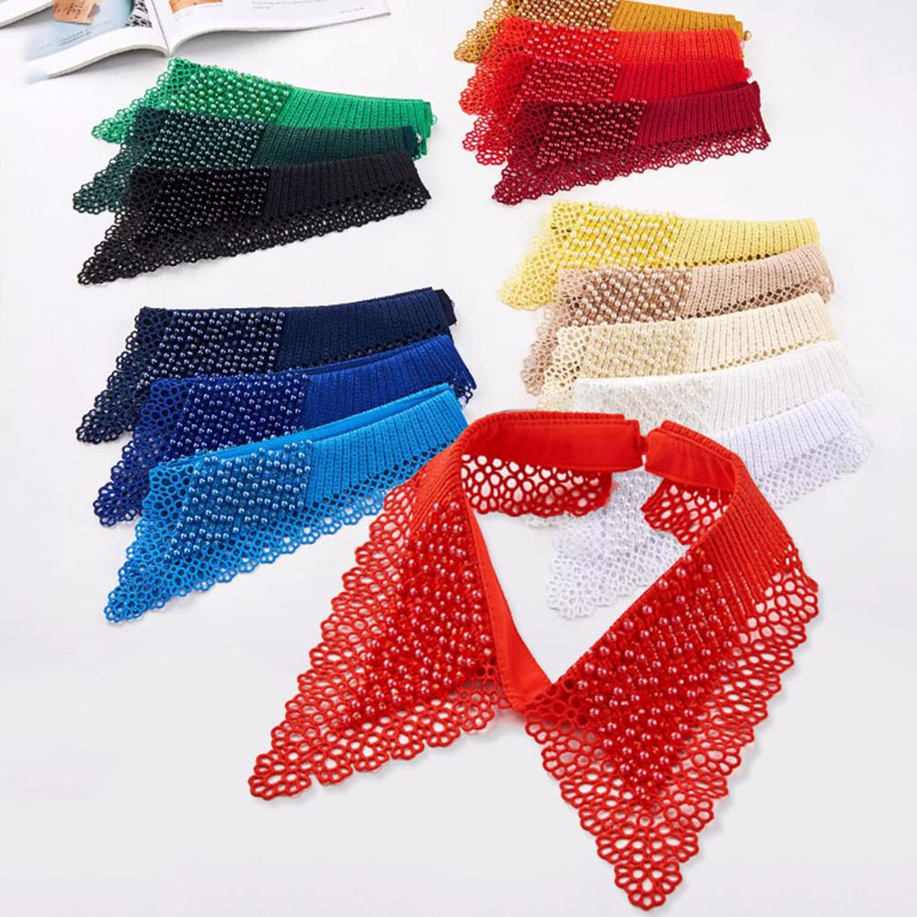 Lace Black White Detachable Fake Collar Beaded Tie Shirt Women's Blouse Top Dickey Detachable Lapel Fashion Accessory