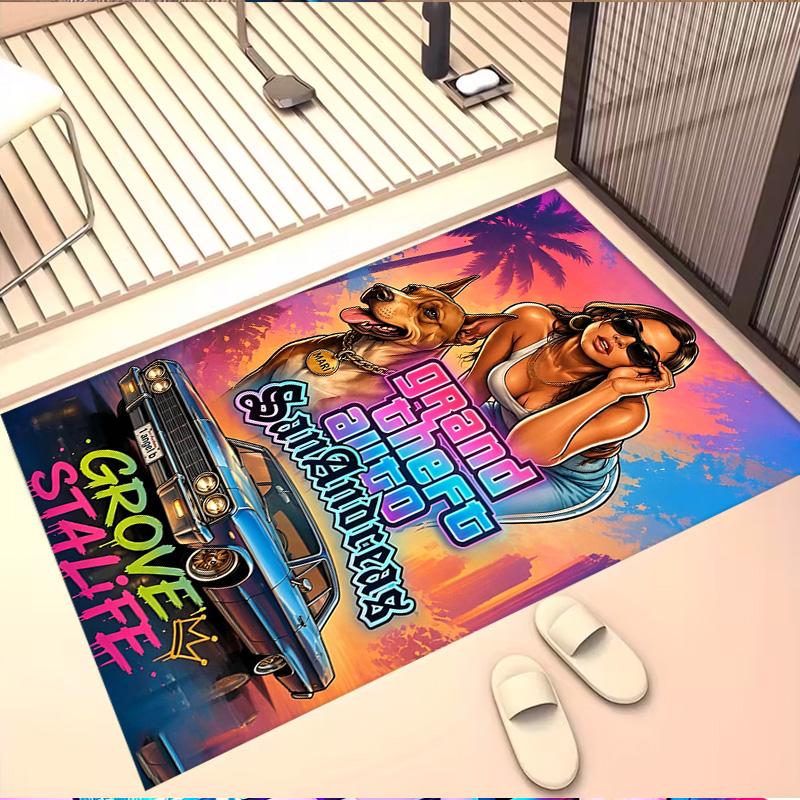 Grand Theft Auto VI Print Rug, Washable Floor Carpet, For Entryway Dorm Laundry Room Office Study, Home Decor Birthday Christmas Gift