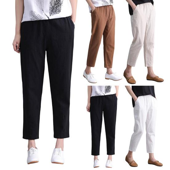 Женские брюки-шаровары, широкие однотонные длинные брюки с карманами, эластичный пояс, свободные походные брюки