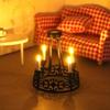 1:12 Dollhouse Miniature Led Light Wall Lamp Black Four-Head Round Chandelier Home Lighting Model Furniture Decor Toy