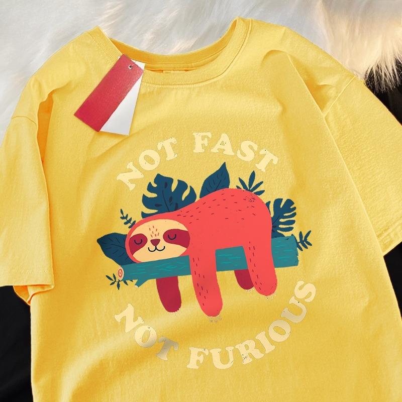 Not Fast Not Furious Cute Sloth Male T Shirts Hip Hop Crewneck Short Sleeve Summer Cotton Tops Casual Sweat Oversized Tshirts