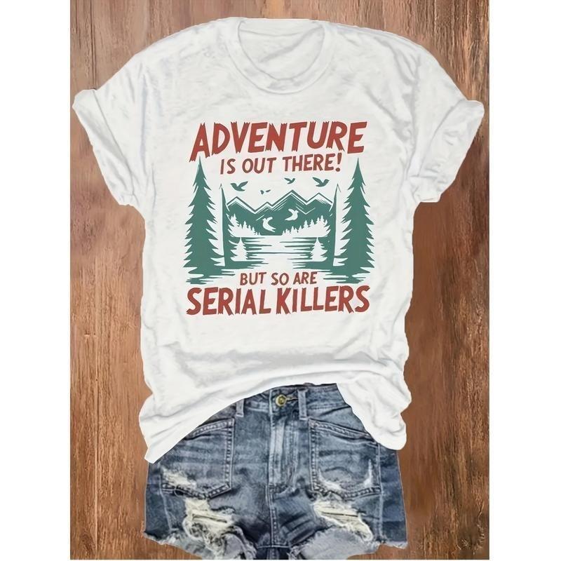 Women's Casual Short Sleeve T-Shirt - "Adventure Is Out There!" Mountain Lakes