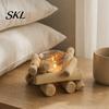 Stable Wood Candle Stand Wooden Glass Holder, Rustic Driftwood Ornament, Farmhouse Rural Home Decor Holder Tabletop for Living Room Bedroom