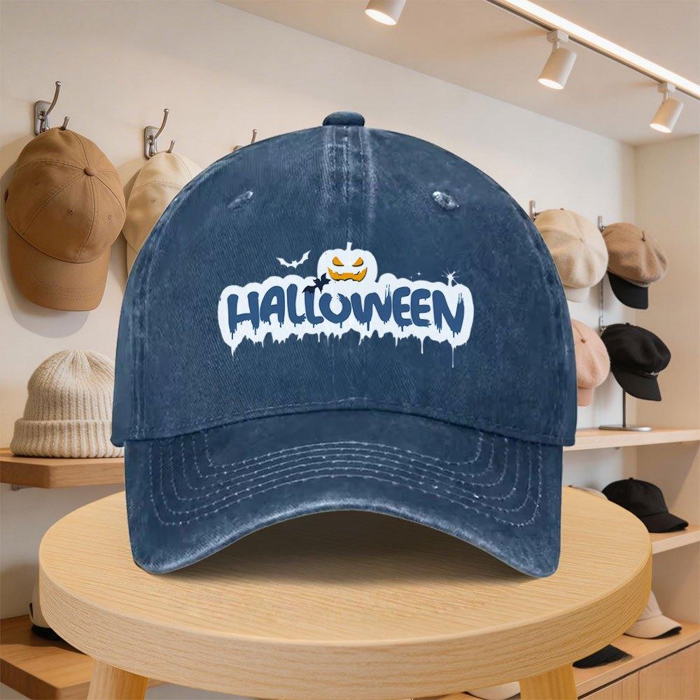 MenS Baseball Cap Halloween Pumpkin Bat Pattern Fashion Casual Hat Adjustable Spring And Autumn Travel Tourism Seaside Vacati