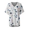 Women's Fashion Pocket V-neck Short Sleeve Plant Floral Print T-shirt Top