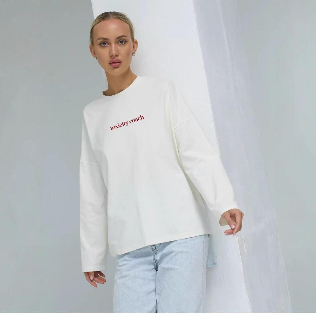 Универсальная женская футболка с длинным рукавом средней длины из чистого хлопка – Европейский/Американский осенний стиль