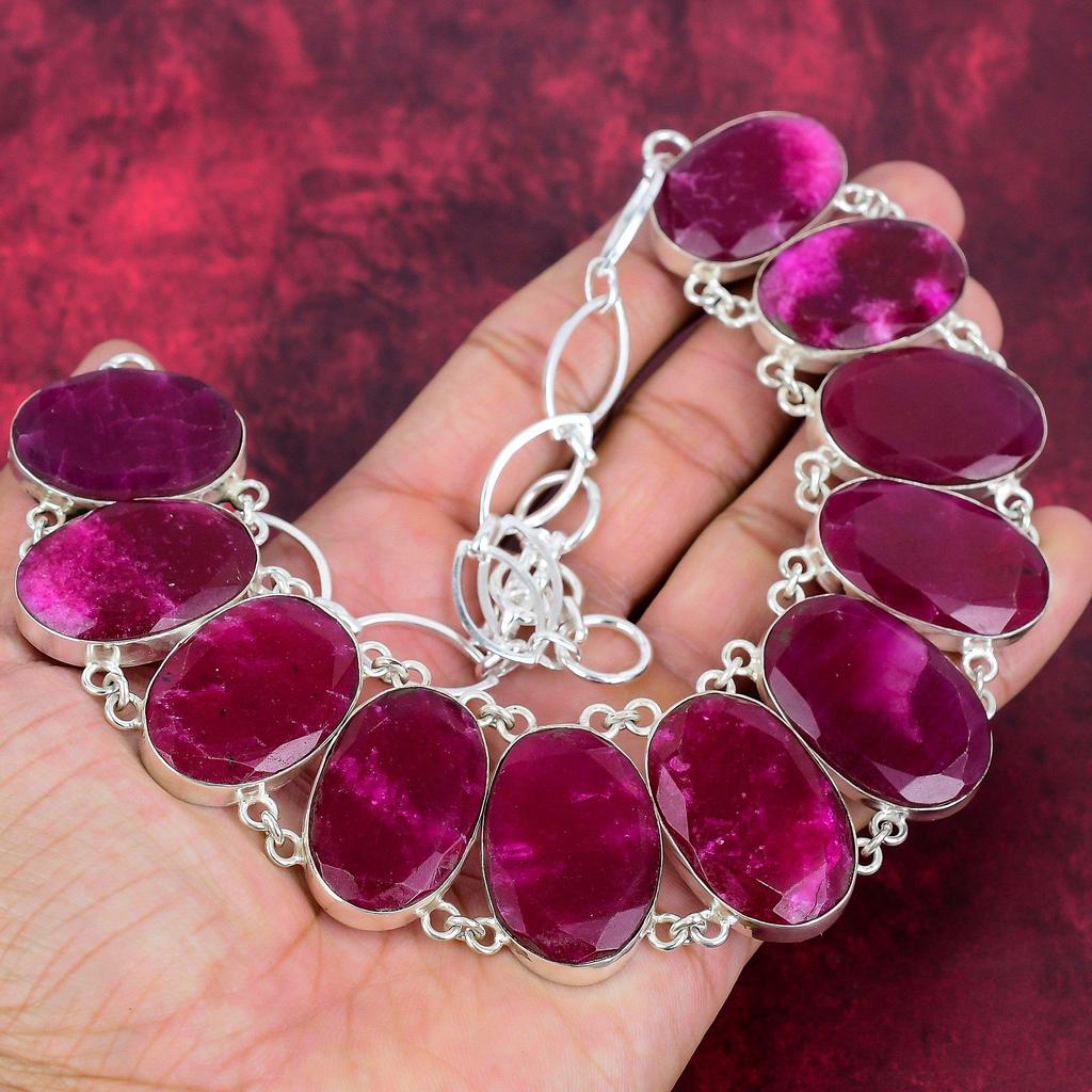 Кашмирское красное рубиновое ожерелье, новые ювелирные изделия, регулируемая цепочка из стерлингового серебра 925 пробы, ювелирные изделия ручной работы из драгоценных камней