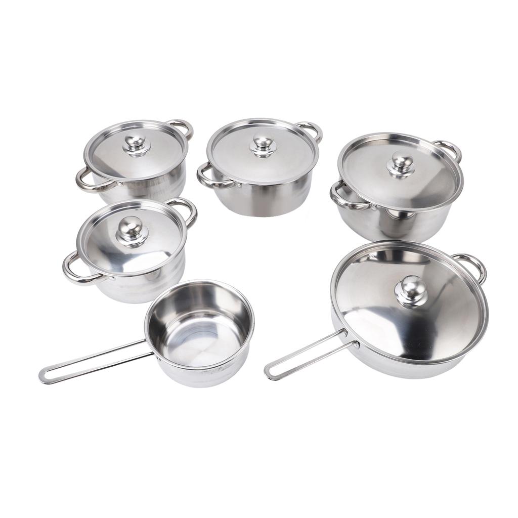 Набор из 7 предметов посуды из нержавеющей стали: кастрюля для супа с двумя ушками, сковорода для молока с одной ручкой