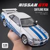 2024 1/24 Nissan Skyline GTR R34 JDM FDJ 35GT-RR Silvia S15 LBWK Racing Car Diecast Metal Rally Miniature Gift for Kid Boy Collection