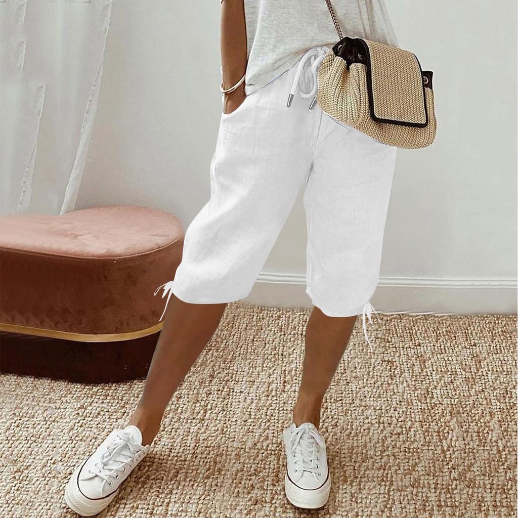 Женские повседневные брюки с эластичным шнурком и карманами, повседневные брюки с пятью брюками на шнуровке