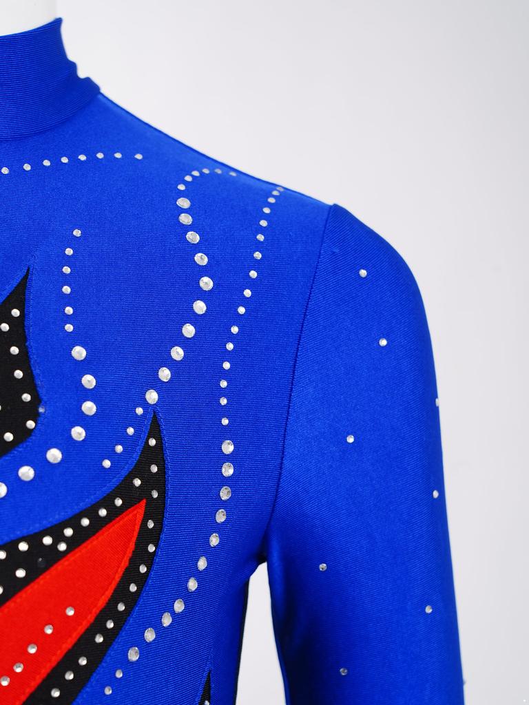 Девочки Цветной блок Гимнастический комбинезон Водолазка Длинный рукав Блестящие стразы Боди Комбинезон На все тело