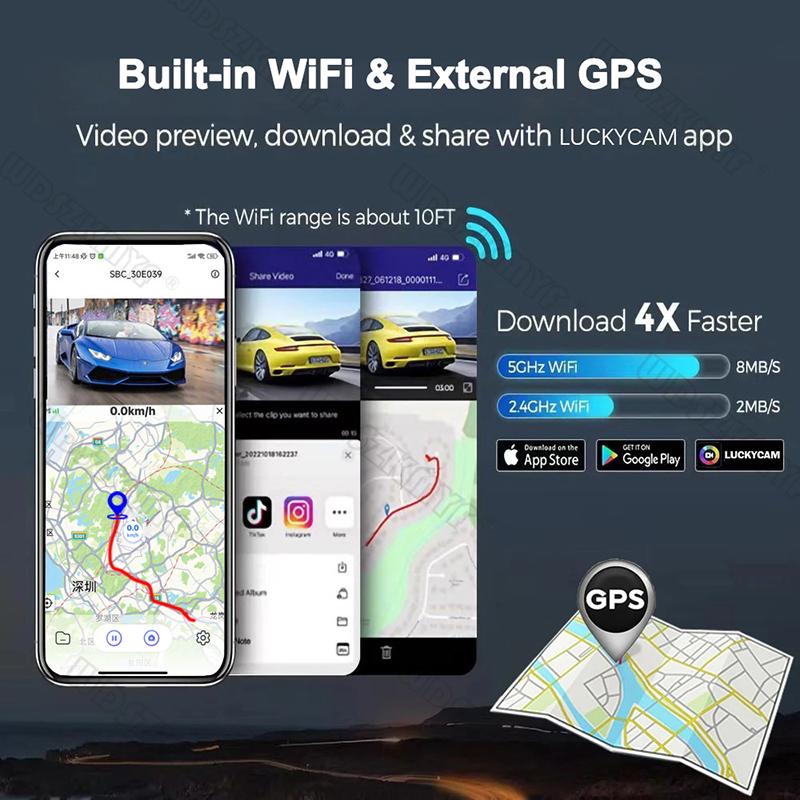 4K Front and Rear Camera GPS Car Dvr WIFI Dash Cam for Cars Camera for Vehicle Video Recorder Rear View Camera Night Vision