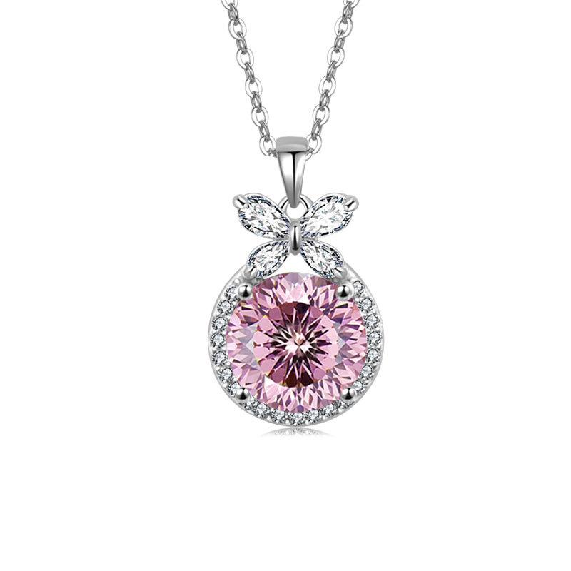 Fine Silver Nera Pink Cushion Solitaire Pendant Chain Diamond Rhodium 14K Gold Plating Platinum Religious Style Rose