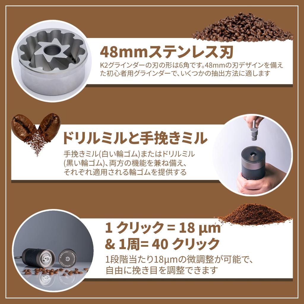 KINGrinder K2 Coffee Internal Particle Size Conical Metal Blade for Excellent Maximum Capacity 25g Hand-ground Mill, 140-step Adjustment, Uniformity,