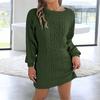 Winter Sweater Dress Knit Elastic Thick Round Neck Long Sleeves Solid