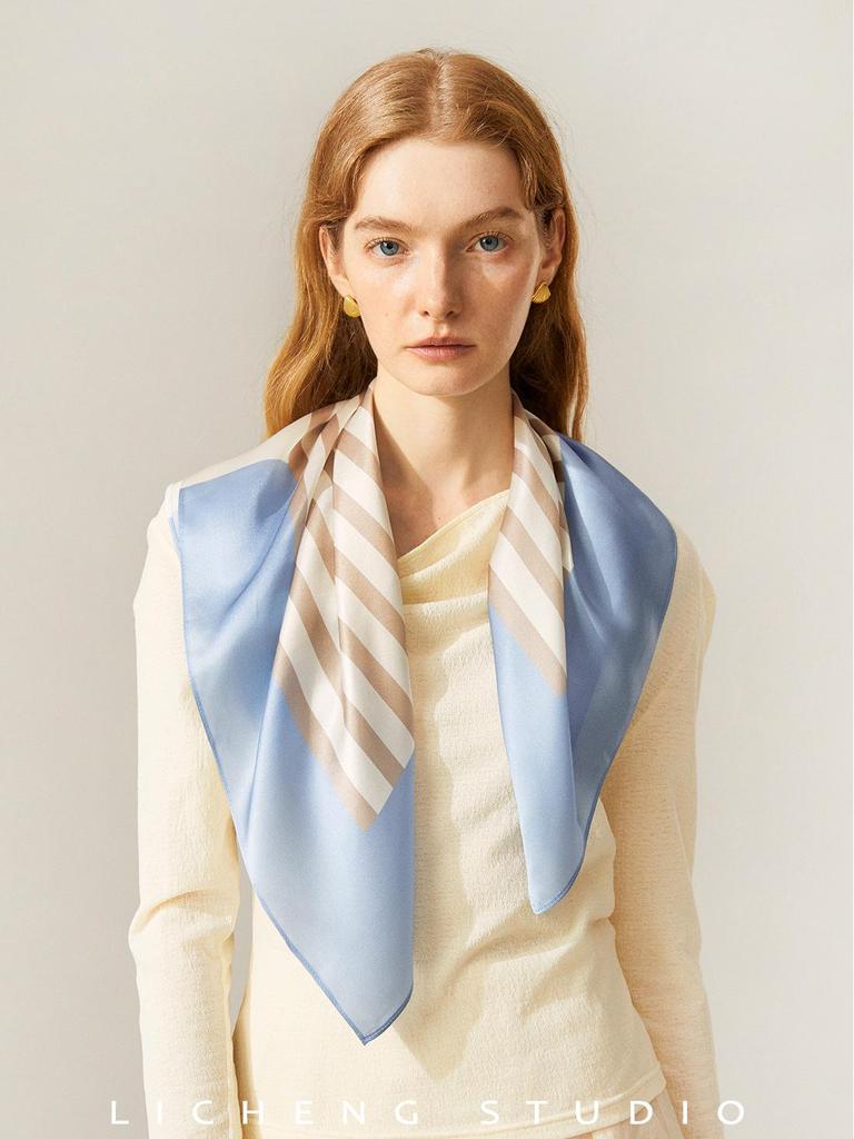 Yang Caiyu Style Striped Silk Square Scarf - Summer Sunscreen Accessory & Headband