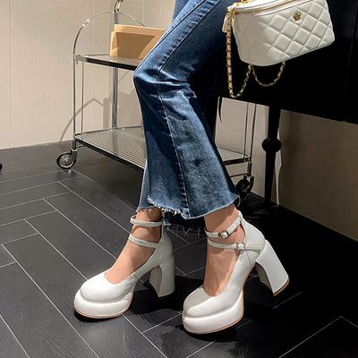 Туфли Мэри Джейн с пряжкой из одного слова женские бордовые одинарные туфли маленькие водонепроницаемые толстые каблуки высокие каблуки не утомляют