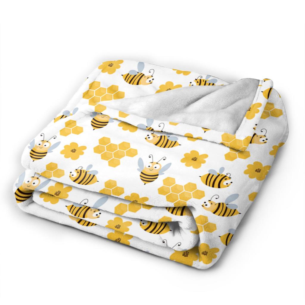 Super Warm Blankets Travel Bee in honeycomb and flowers Throw Blanket Flannel Bedspread For Couch Chair Pattern Sofa Bed Cover