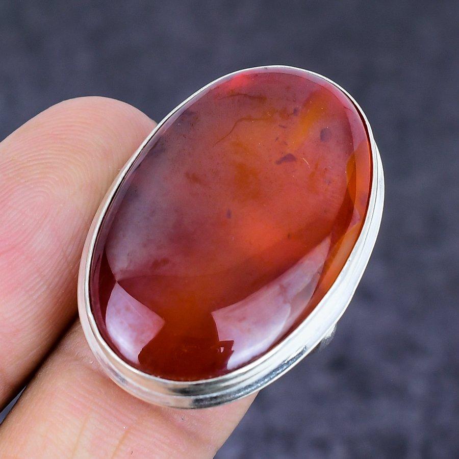 Natural Carnelian Gemstone 925 Sterling Silver Jewelry Ring Size 8.5 O7n06