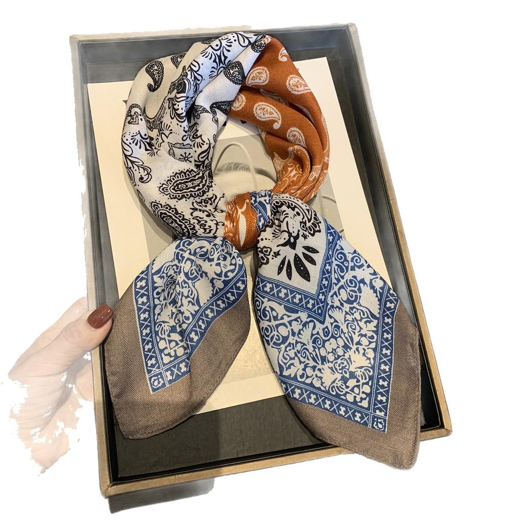 High-End Retro Personalized Small Silk Scarf Color Matching Cashew Flower Personalized Niche Sunshade Headscarf Square Silk Scarf