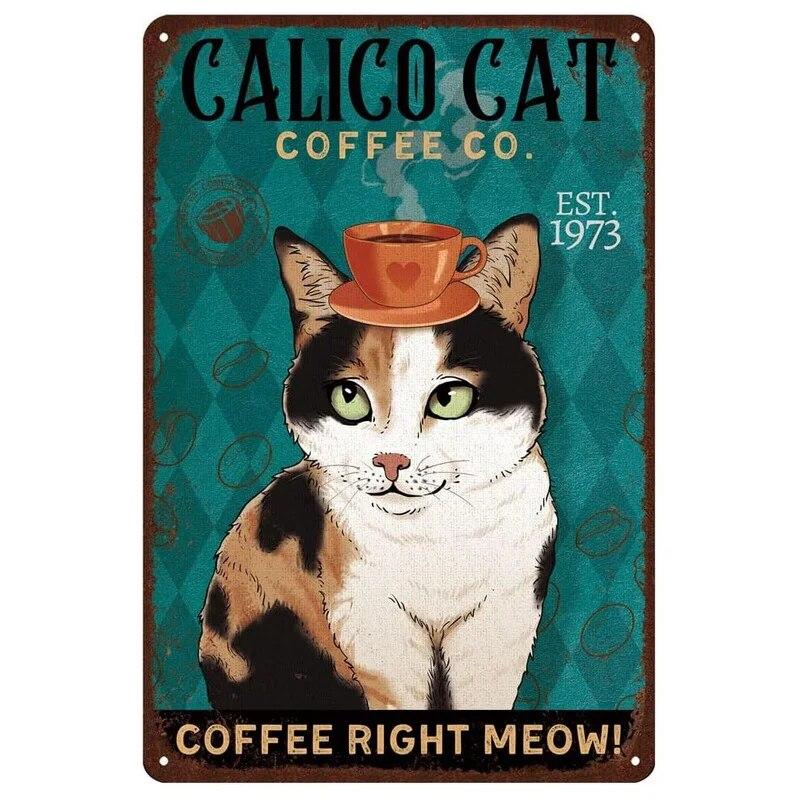 Нет кофе, нет работника, кот, металлические жестяные таблички, подарок для любителей кошек, винтажная табличка, металлический человек, пещерный бар, паб, клуб, кафе, украшение на стену дома