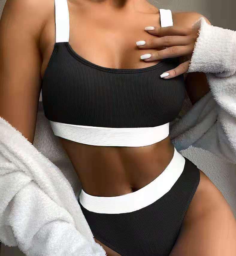 Купальник бикини европейского и американского стиля с высокой талией, однотонный, для женщин