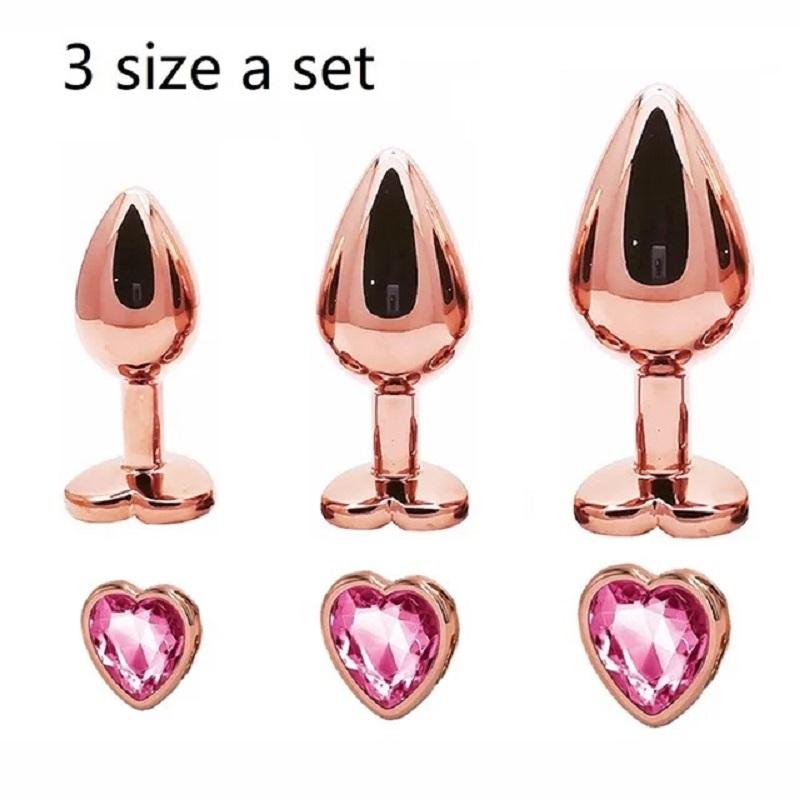 Rose Gold Rainbow Metal Anal Beads Butt Plug Set Colorful Crystal Mini Small Medium Large Anal Plug Jewelry Sex Toy Insert