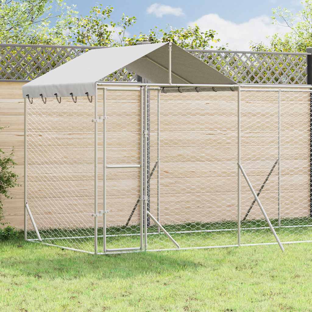Outdoor Dog Kennel with Roof Silver 14 x 2 x 2.5 m Galvanized Steel
