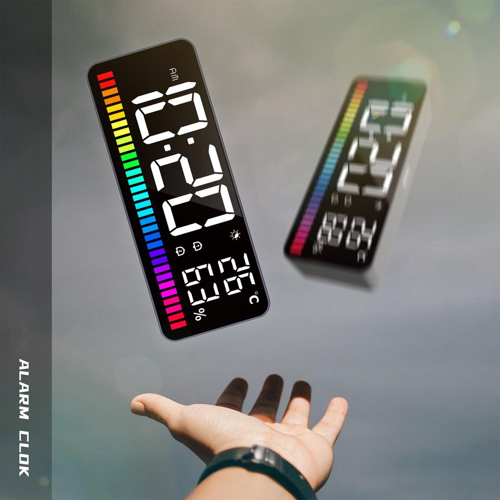 Светодиодный будильник с ритмичной световой панелью, ночник, цифровые часы с большим дисплеем, температура и